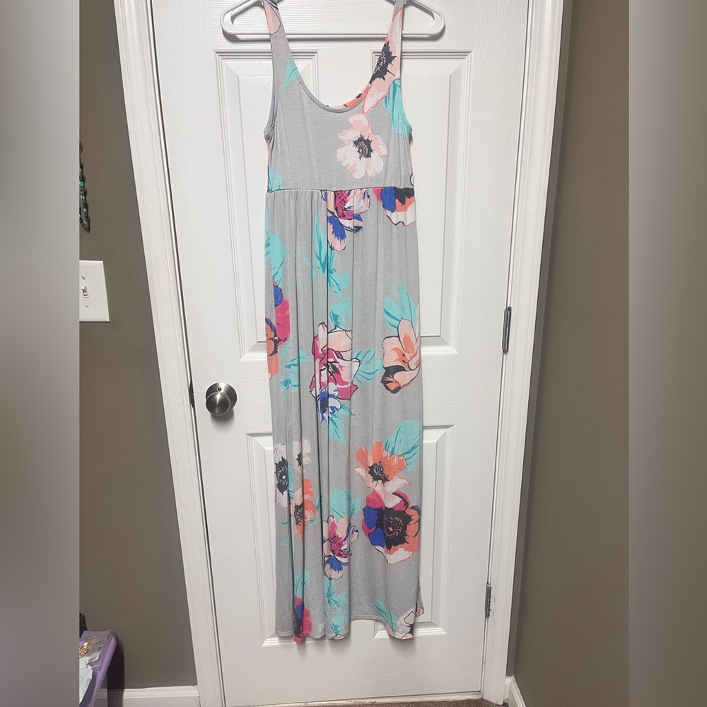 Beautiful grey and floral print maxi dress